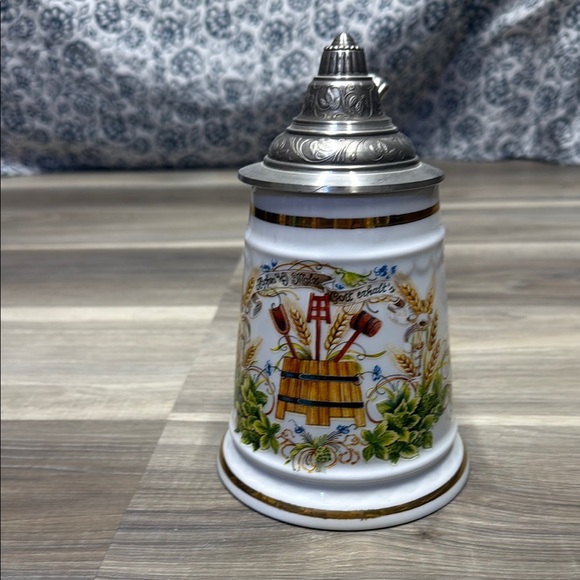 Vintage Ceramic Beer Stein with Silver Lid - Picture 1 of 8